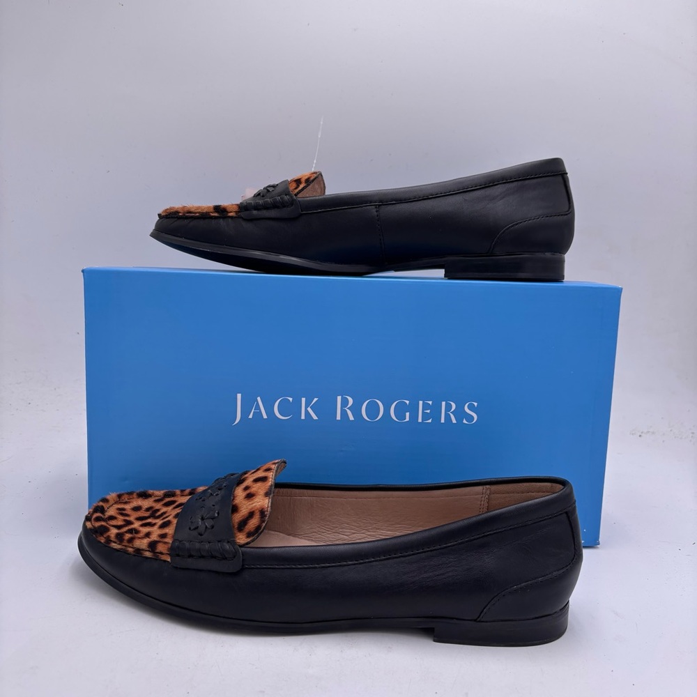 NEW Jack Rogers Women’s 9 Brown Leopard Print Calf Hair Leather Remy Loafers